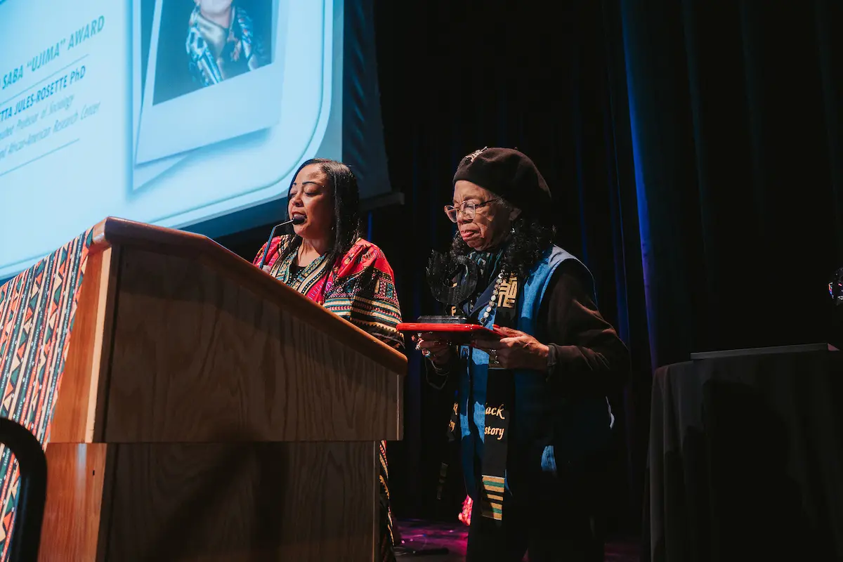 Dr. Bennetta Jules-Rosette, standing at a podium