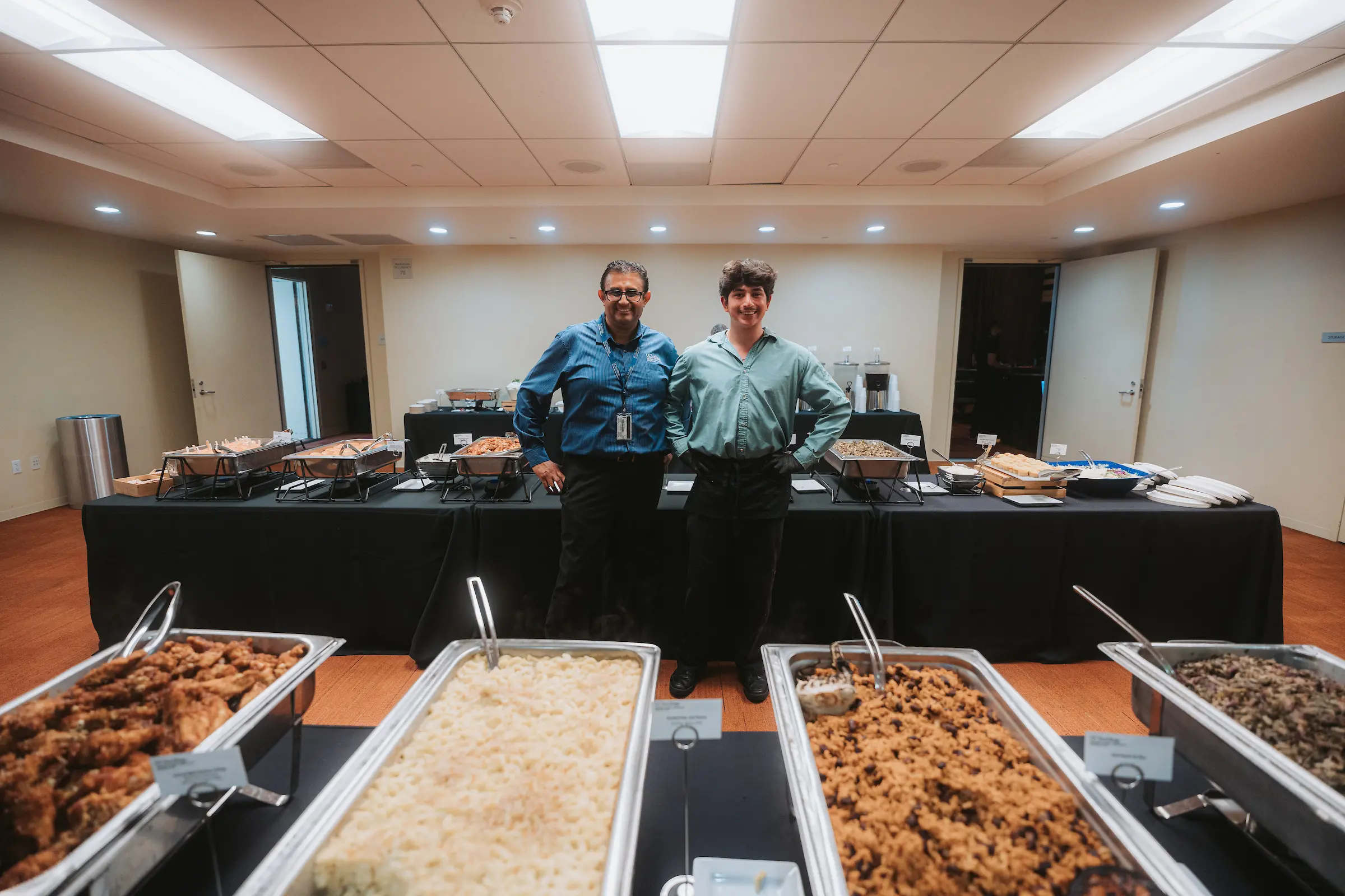 Food at the event in a buffet setup